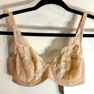 UNDERSTANCE Sz 30D Elegant Lace Underwire Bra Cream Adjustable Straps & Back NEW